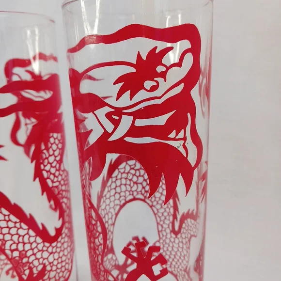 Vintage Red Dragon Tom Collins Glass Tumblers Set Of 2 - Picture 2 of 4